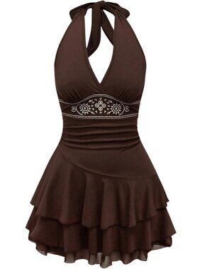 Women's Summer Dresses Western Cowgirl Halter Casual Mini Dress